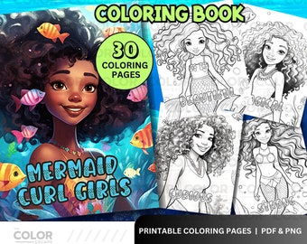 Black Mermaids Coloring Pages | African-American Mermaids Portrait | Natural Hair | Printable Kids Coloring Pages | Download | Inspirational