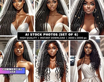 Digital Stock Illustration - African-American Woman with Wedding Locs, Stylish Locs Bride, Commercial, Stock Images for Creative Projects