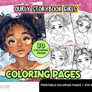 Reading Black Girls Coloring Pages | Cute African-American Girls with Afro Curly Natural Hair Printable Coloring Pages for Kids Download