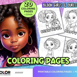 Black Girls & Curls Coloring Book | Cute African American Girls Coloring | Printable Kids Coloring Pages | Download Illustration