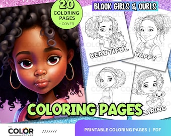 Black Girls & Curls Coloring Book | Cute African American Girls Coloring | Printable Kids Coloring Pages | Download Illustration