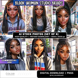 Digital Stock Illustration - African-American Woman in Modern Workspace Photos, Commercial Use, Stock Images for Creative Projects