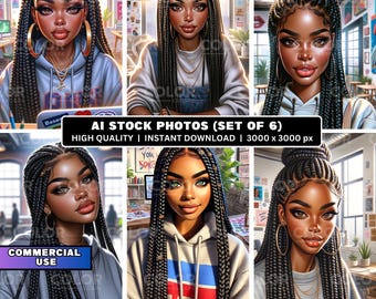 Digital Stock Illustration - African-American Woman in Modern Workspace Photos, Commercial Use, Stock Images for Creative Projects