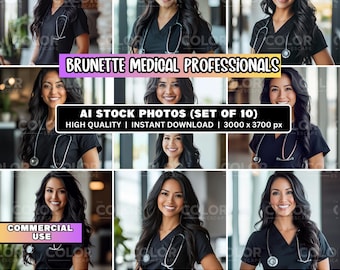 10 Female Nurse Art Stock Photos, Professional Healthcare Portrait Stock Images Photography, Commercial Use, Medical Marketing Model, Scrubs