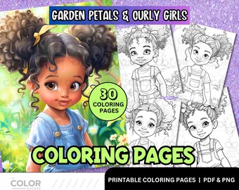 Black Girls Gardening Coloring Pages | African-American Girls | Natural Hair Printable Coloring Pages for Kids Download | Flowers