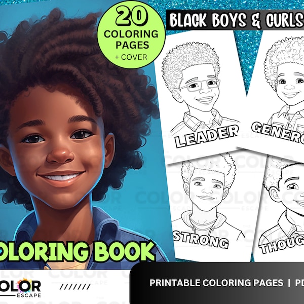 Black Boys Coloring Pages | African-American Boys Coloring | Printable Kids Coloring Pages | Download Illustration | Afro Curls Natural Hair