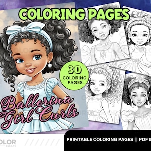 Black Ballerina Girls Coloring Pages | African-American Girls | Curly Natural Hair Printable Coloring Pages for Kids Download | Afro Hair