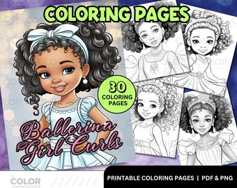 Black Ballerina Girls Coloring Pages | African-American Girls | Curly Natural Hair Printable Coloring Pages for Kids Download | Afro Hair