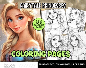 Fairy Tale Princess Coloring Pages | Beautiful Kids Coloring Art | Printable Coloring Book Pages | Regal Cute Fantasy Girl Illustrations