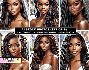 Digital Stock Illustration - African-American Woman with Wedding Locs, Elegant Bride Photos, Commercial, Stock Images for Creative Projects