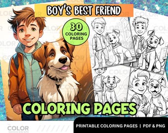 Boys and Dogs Coloring Pages | Animal Coloring | Kids Coloring Pages | Printable Coloring Book | Kid Boys Activity Books | Animals Puppies