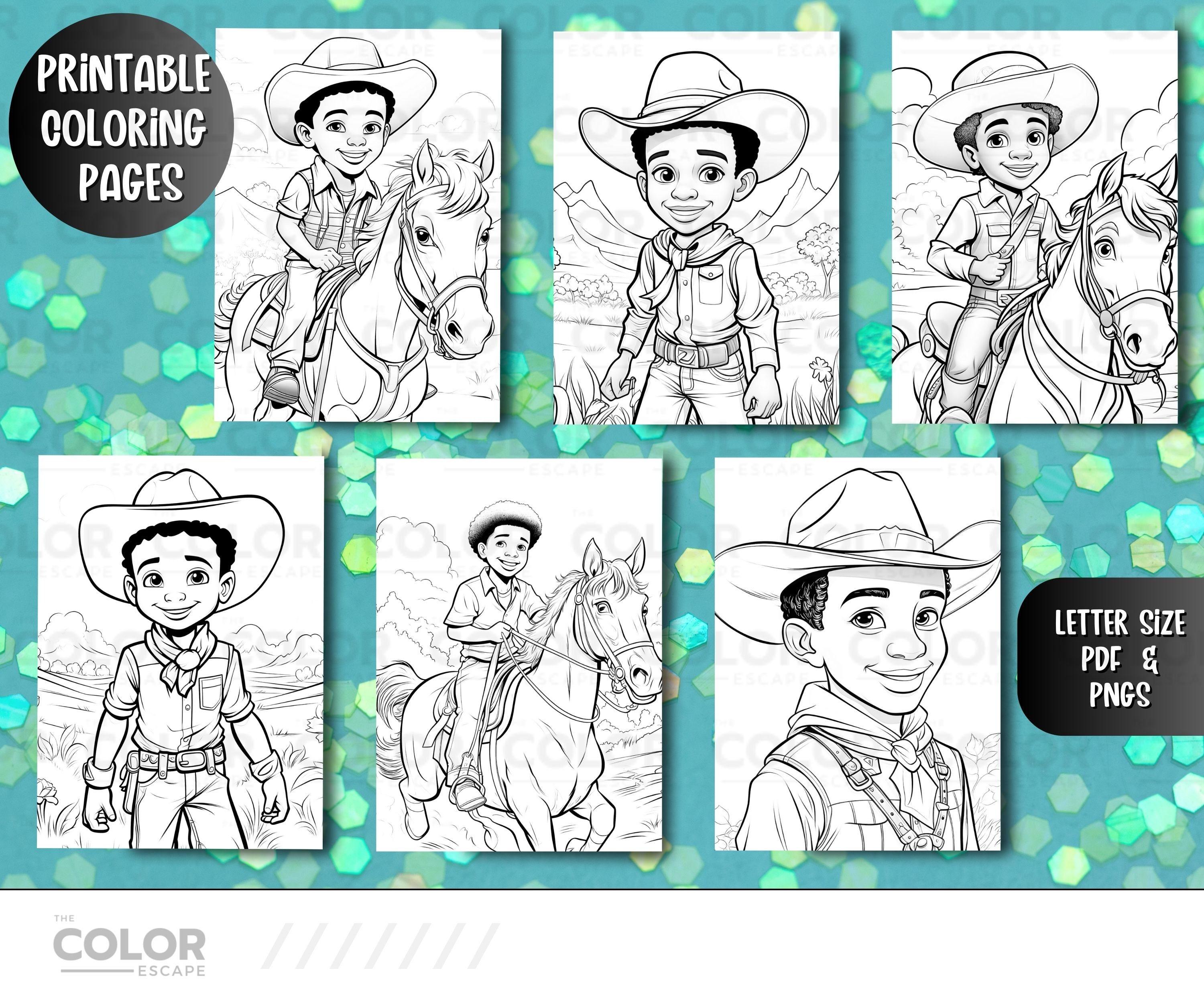 Black Cowboys Coloring Pages | African-american Boys and Horses ...
