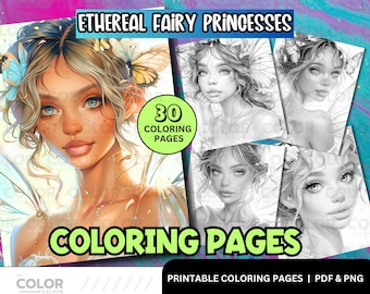 Fairy Coloring Pages | Gorgeous Beautiful Fantasy Women Coloring | Printable Coloring | Grayscale Illustrations | Adult Coloring Pages