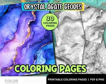 Crystal Agate Geodes Coloring Pages | Intricate Rock Pattern Printable | Relaxing Adult Coloring Activity | Digital Download Illustrations