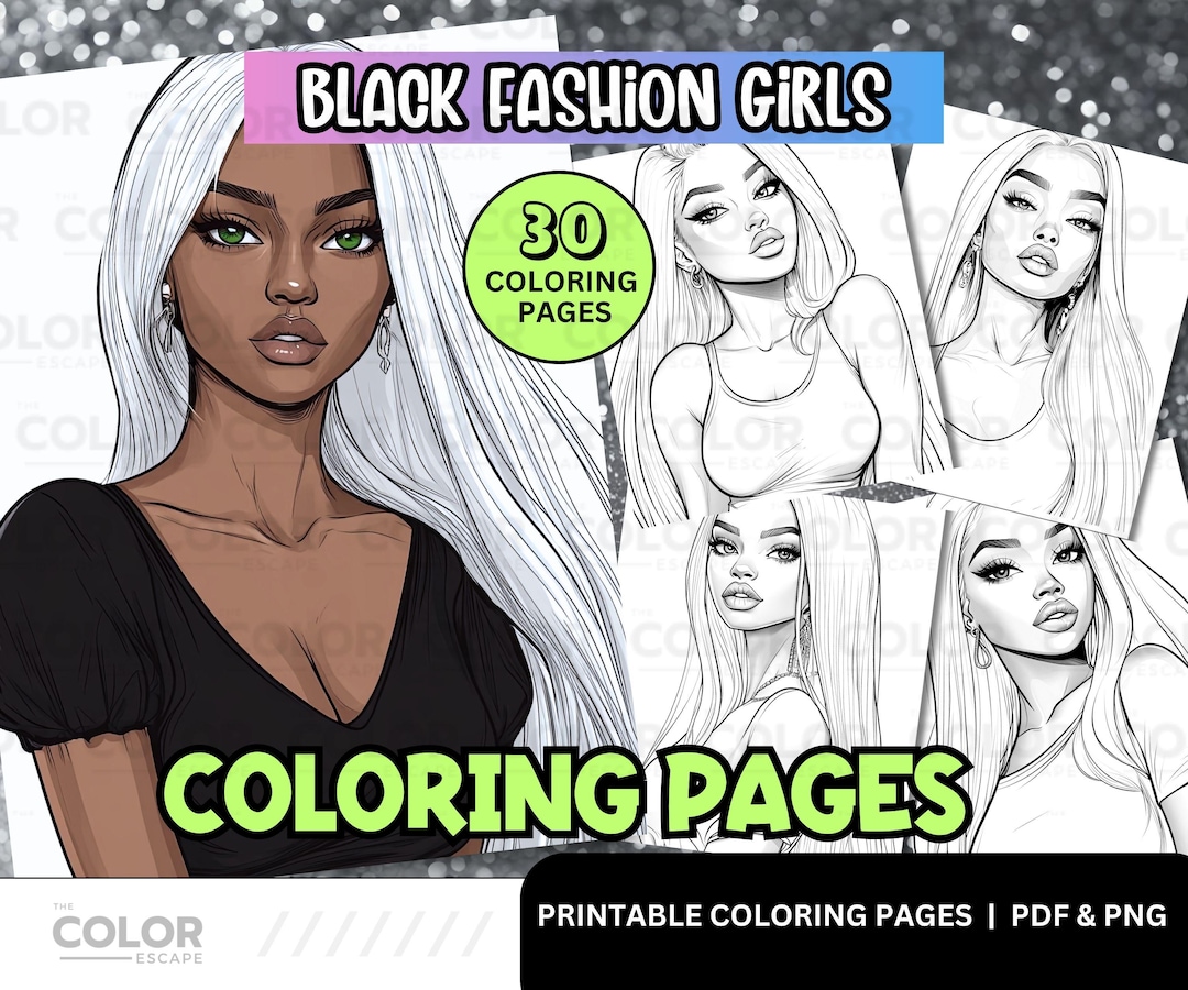 Black Fashion Girl Line Art Coloring Pages | Gorgeous African-american ...