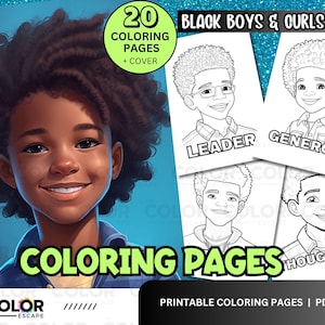 Black Boys Coloring Pages | African-American Boys Coloring | Printable Kids Coloring Pages | Download Illustration | Afro Curls Natural Hair