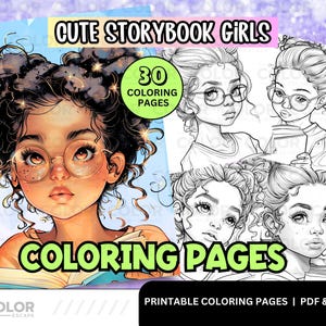 Curly Girls Reading Coloring Pages | Cute Little Girls | Curly Natural Hair Printable Coloring Pages for Kids Download | Afro Hair
