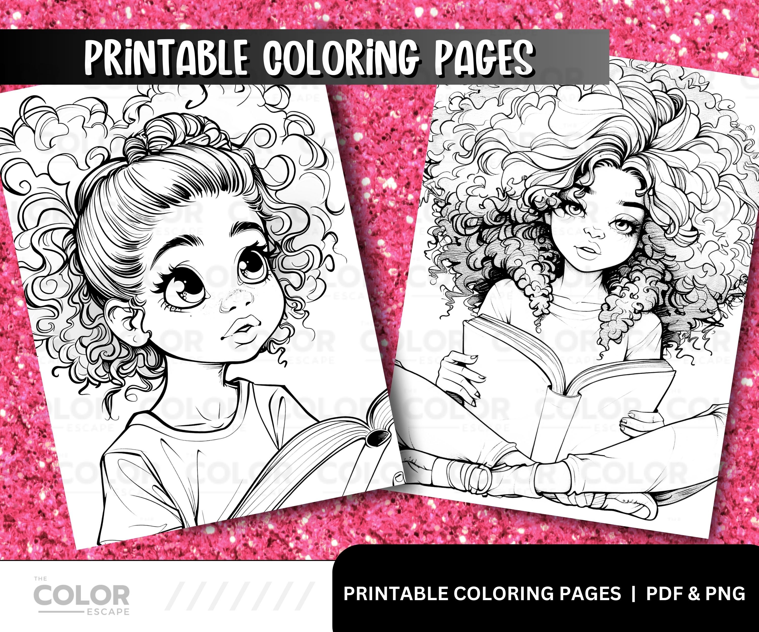 Black Girls Reading Coloring Pages | Cute African-american Girls ...