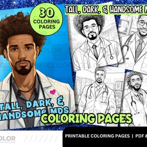 Black Men Doctors Coloring Pages | Handsome Black Male Doctor Portrait | Printable Adult Coloring Download Grayscale Illustration Career Job