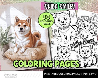 Shiba Inu Printable Coloring Pages | Cute Dog Printables for Kids | Adorable Kawaii Shiba Inu Coloring Sheet | Digital Puppy Art Activity