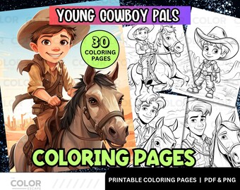 Dibujos para colorear de vaqueros pequeños / Dibujos para colorear del Oeste / Dibujos para colorear para niños / Libro para colorear imprimible / Ilustraciones para niños / Actividades para niños