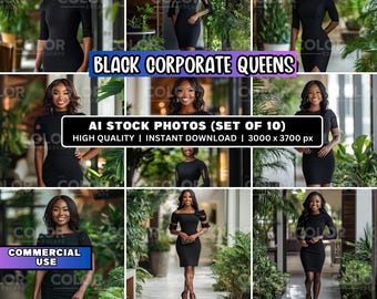 10 Elegant Black Women in Little Black Dresses Stock Photos, Commercial Use, African-American Business Woman Stock Images Photography, Model