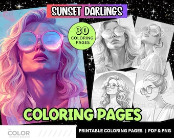 Vacation Girl Coloring Pages | Beautiful White Women Girls Sunglasses Printable Coloring | Grayscale People Illustrations | Adult Activity