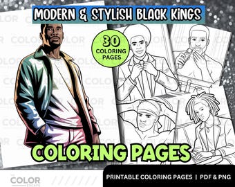 Black Men Printable Coloring Pages | Afrocentric Coloring Sheets | Self-Care for African-American Man Digital Download Color Bundle