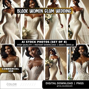 Digital Stock Illustration - Elegant African-American Bride, Glamorous Wedding Gown & Veil, Commercial, Stock Images for Creative Projects