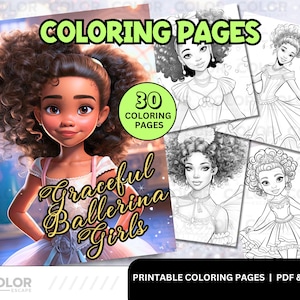 Black Ballerina Girls Coloring Pages | African-American Girls | Afro Curly Natural Hair Printable Coloring Pages for Kids Download | Dancer