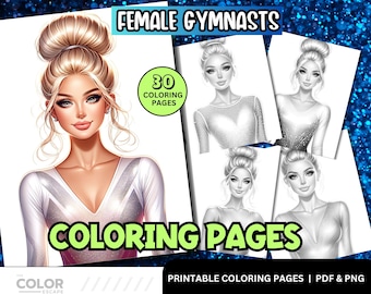 Páginas para colorear de gimnastas / Hermosas gimnastas blancas para colorear / Ilustraciones de personas en escala de grises / Actividad para adultos