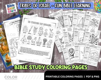 12 Tribes of Israel Symbols Coloring Pages | Bible Color and Learn Printable | Christian Kids Activities | Sunday School Bible Worksheets