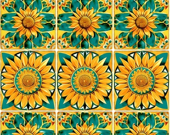 8 Boho Retro Sunflower Digital Patterns, Spring Flowers, New Boho Home Decor, Spring Home Makeover, Sunflower Wallpaper, Spring Scrapbook!