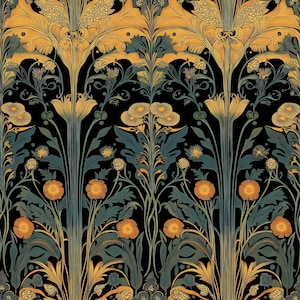14 motivi digitali "Foresta magica in stile Art Nouveau", carta da parati con accenti dorati CastleCore, albero medievale da favola, arredamento boho vintage massimalista