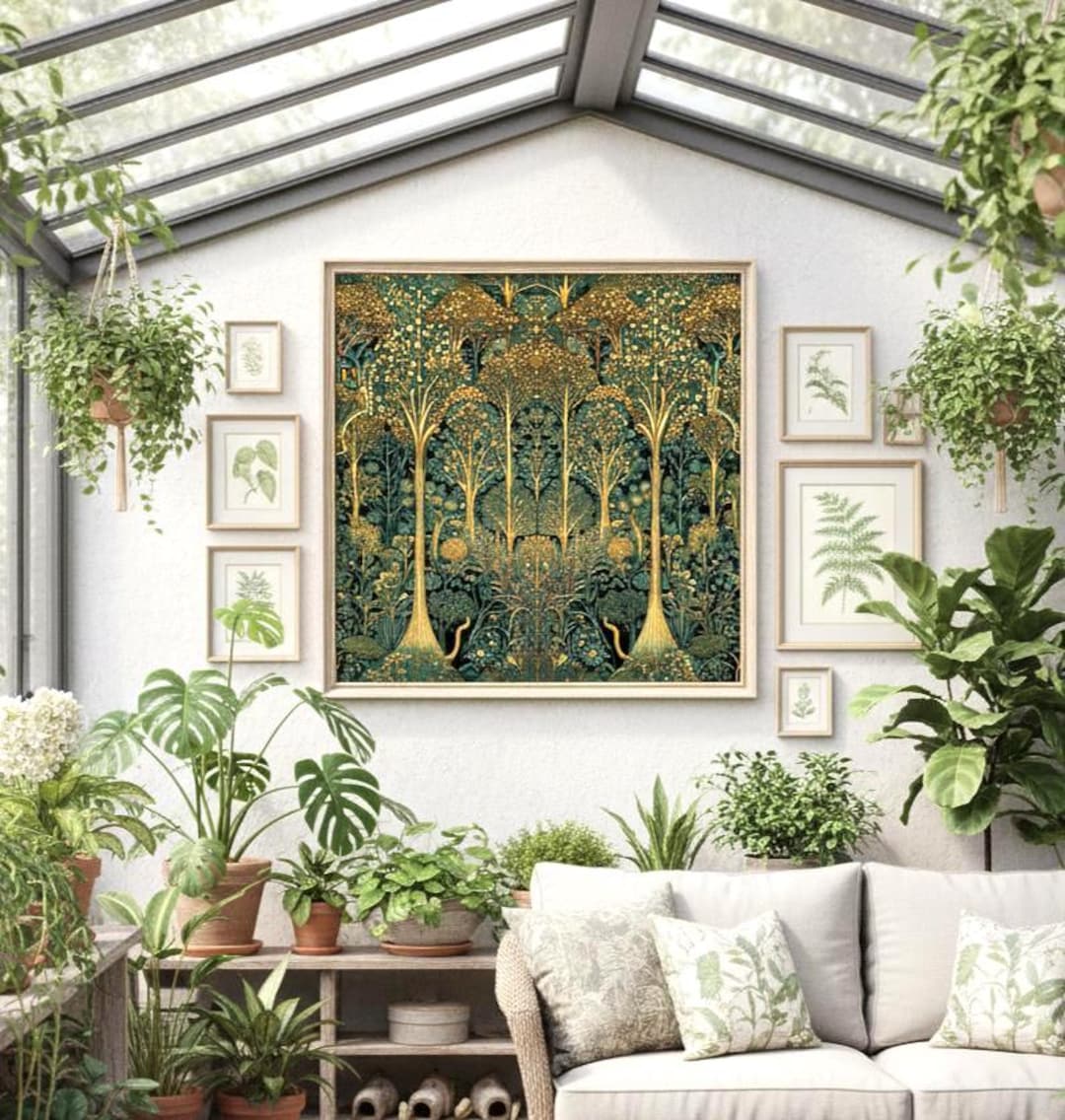 Boho Botanical Art Nouveau Forest Matte Poster, Whimsical Nature Home ...