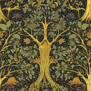 18 motivi digitali di foreste rinascimentali, disegni di castelli medievali, parete della galleria di cottage, carta da parati di foreste magiche, accenti Art Nouveau