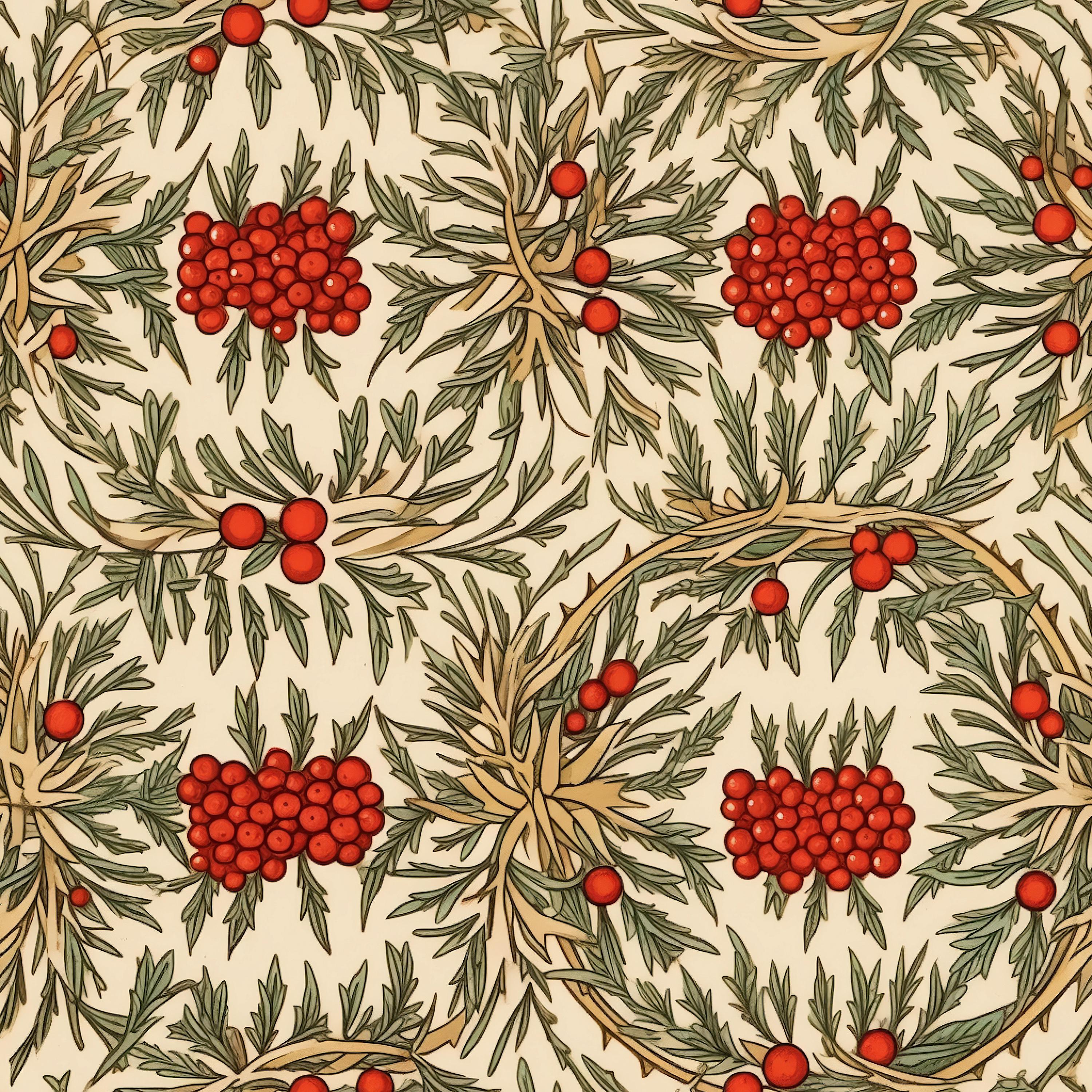 I6 Christmas Wreath Digital Patterns, William Morris I6 Christmas Wreath Digital Patterns, William Morris