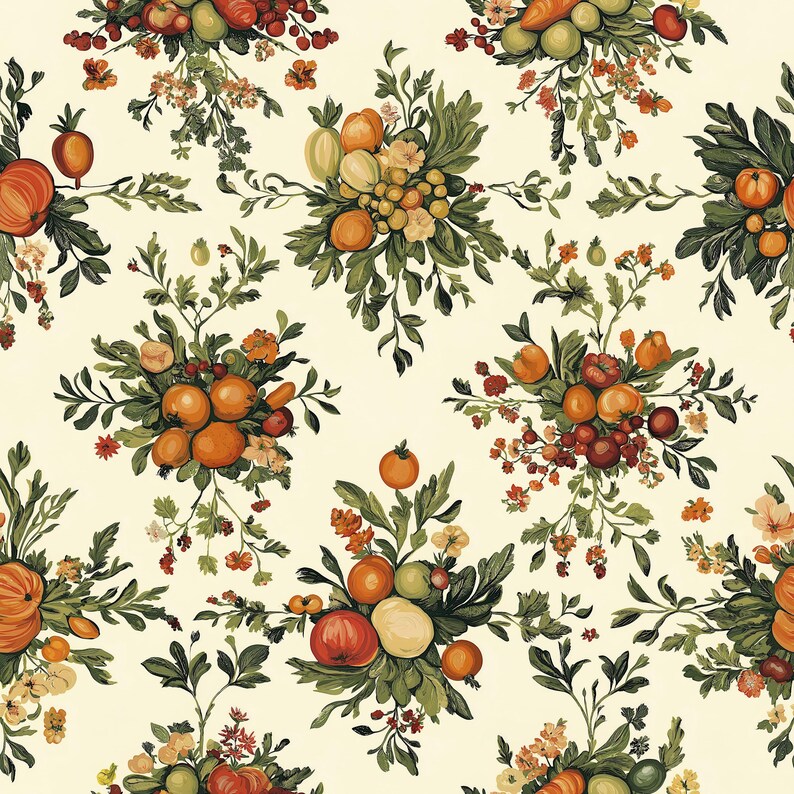 Garden Produce Seamless Pattern Bundle, Cozy Kitchen Florals and ...