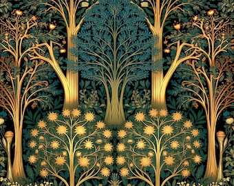 15 Whimsical Boho Forest Digital Patterns, Great Gatsby Wallpaper Design, Pretty Trees Images, Castle Core Gallery Wall, Cozy Home Image