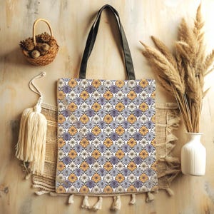 Boho Chic Tote Bag, Pretty Lilac and Daisy Pattern, Book Club Bag, Cute Floral Travel Accessories, Pretty Beach Tote Bag! Fun Gift for BFF!