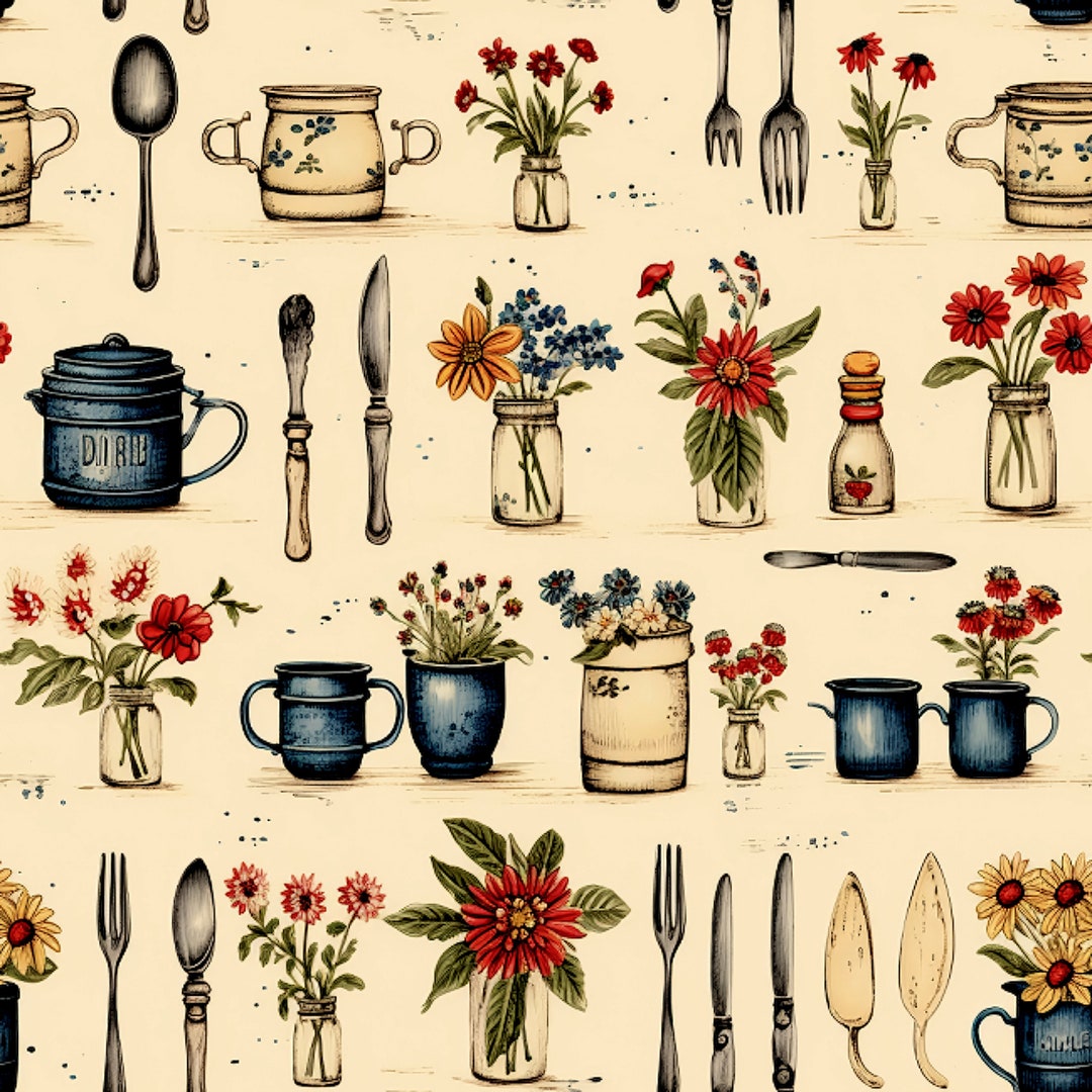 10 Farmhouse Kitchen Patterns, New Boho, Country Cabin, Retro Home ...