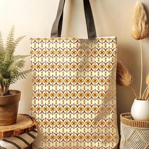 Boho Chic Tote Bag, Retro Earth Tone Pattern, Farmer&#39;s Market Shopping Bag, Cute Gift For Book Lover, Back to School Gift Sustainable Tote