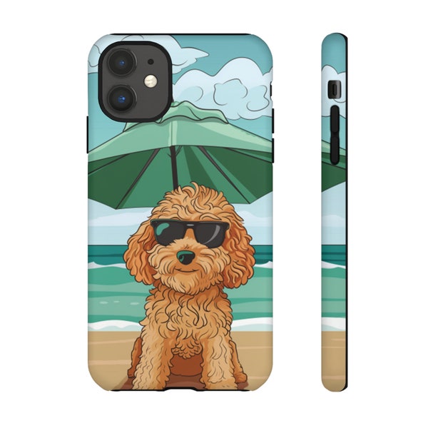 Golden doodle Phone cases for iPhone 11-15 and Samsung20-24! Dog Lover's Gift, Cute Labradoodle at the Beach phone case! Pet Lovers Gift!