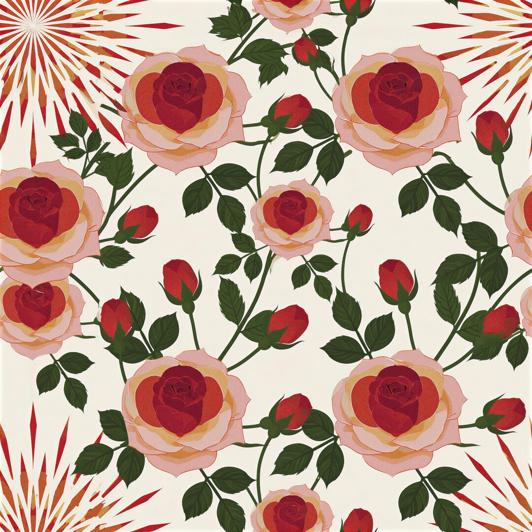 Retro Rose Seamless JPG Pattern Bundle, Floral Coquette Pink Roses ...