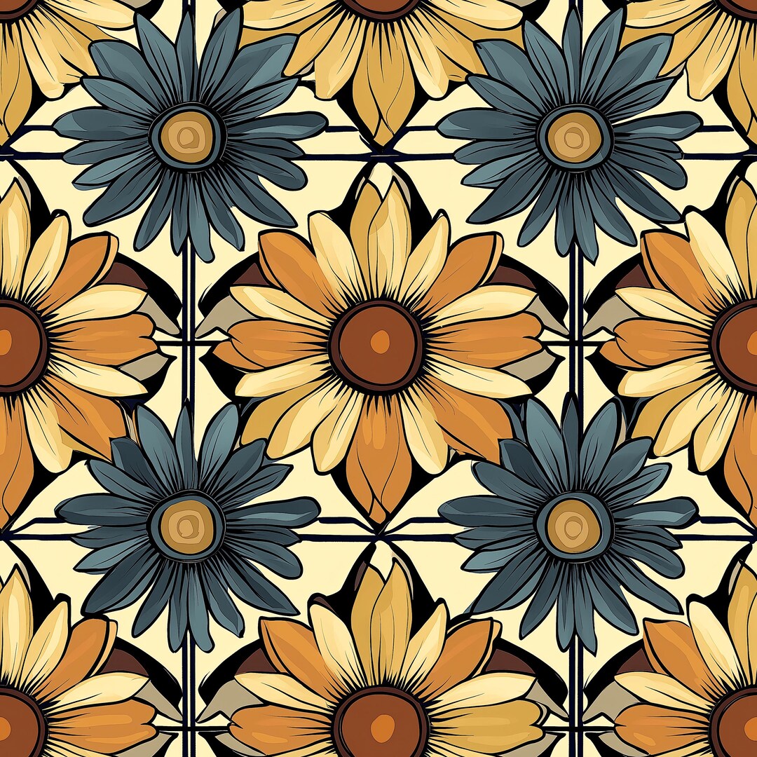 Earth Tone Retro Daisy Seamless Pattern Bundle, Pumpkin Orange Floral ...