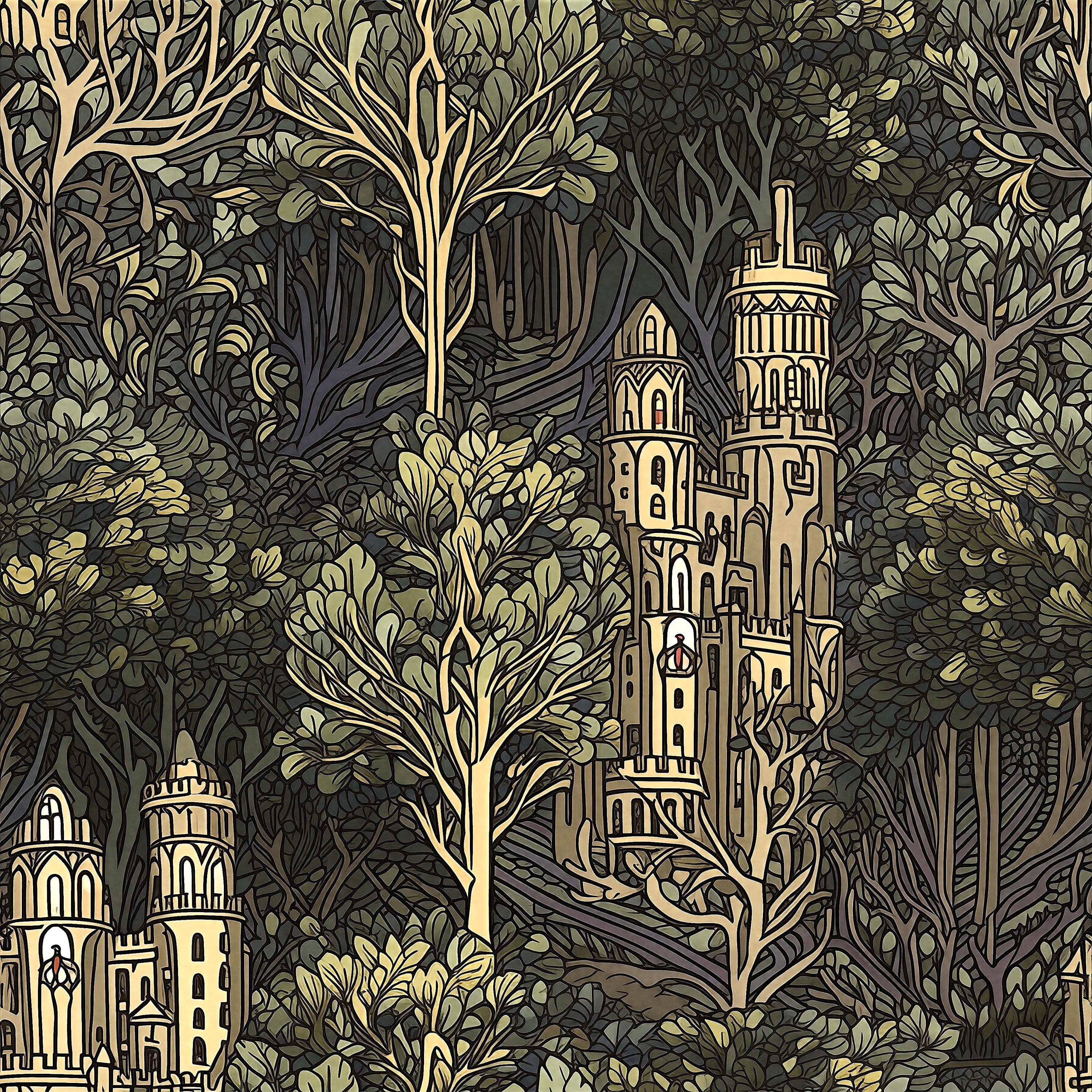 Whimsical Fairytale Castle Forest Seamless Pattern Bundle, Botanical ...