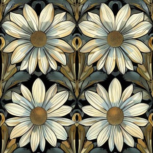 Art Deco Daisy Seamless Pattern Bundle, Vintage Floral Repeat Designs,  Gatsby Era Inspired Geometric Flowers, JPG Digital Paper Pack