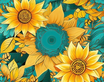 10 Sunflower Patterns, New Boho Designs, Sunflower Wallpaper, Spring Home Makeover, Modern Cozy Cabin Home Decor, Retro Hippie Wallpaper!