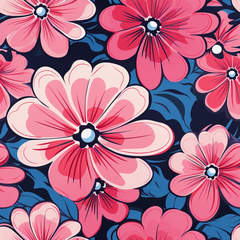 8 Pink Retro Flower Designs, Retro Flower Patterns, Flower Wallpaper