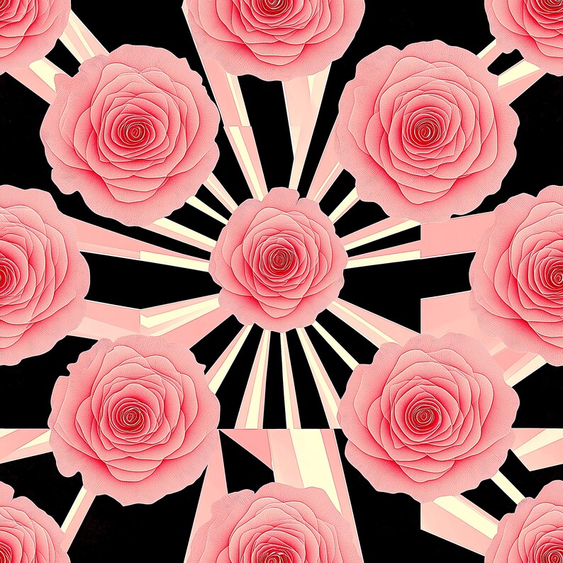 24 Pink Rose Digital Patterns, Cute Retro Floral Designs, Vintage ...
